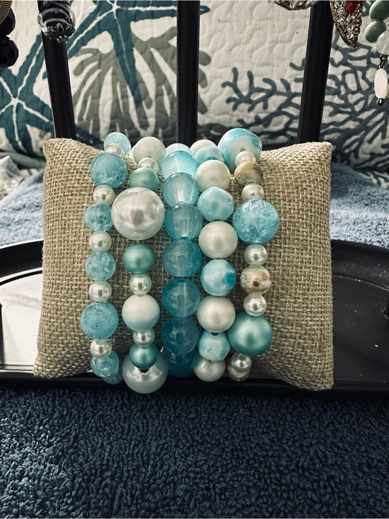 Unknown Brand Jewelry - Costal-Inspired Glass Turquoise Beaded Stacked Bracelets